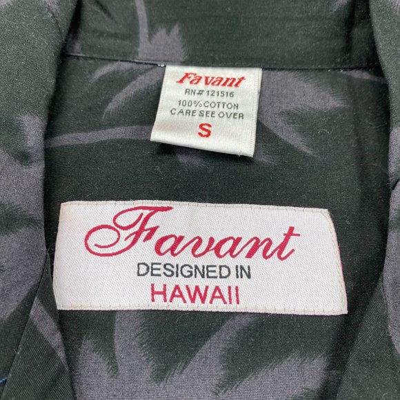 FAVANT Hawaiian Shirt Men Small S Black Button Up Floral Palm Tree Beach Waves - Picture 6 of 9